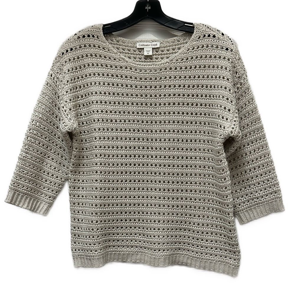 Coldwater Creek Crochet Tradewinds Sweater Lagenlook Style Oatmeal Color…